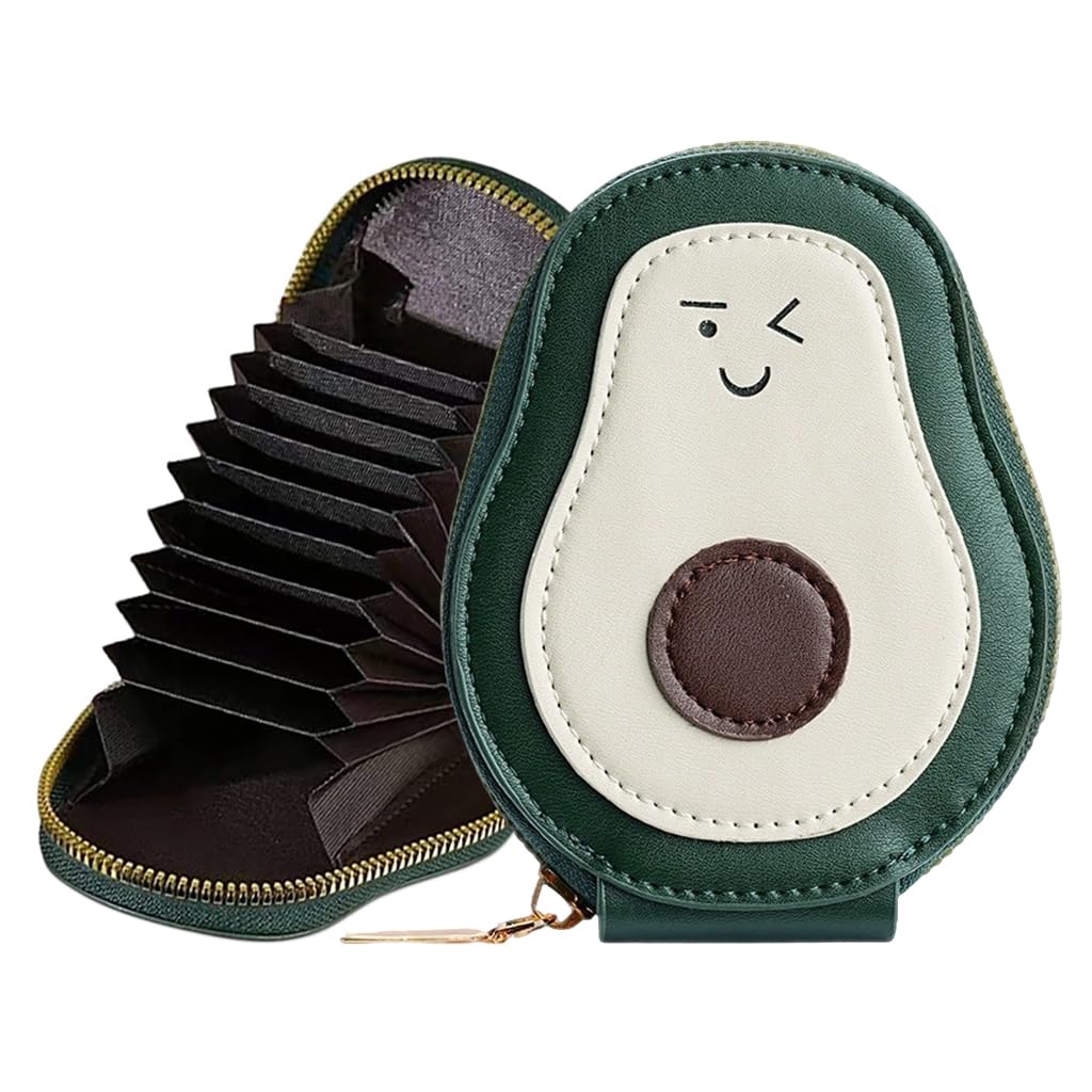 Card Bag for Women Cute Cartoon Avocado Mini Purse Bag PU Cash Bag Zipper Pouch Multi Card Holder Coin Purse Travel Card Bag Gift for Women, 10.6x8.5cm-image-23