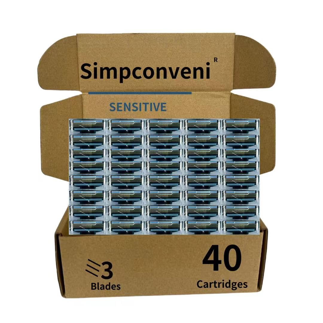 【Limited time offer promotion】ALL-DAY SMOOTH: razor blades refills for men -compatible with mach 3 belonging to Simpconveni-Sensitive Skin Friendly, Non-Slip Design, 40 counts