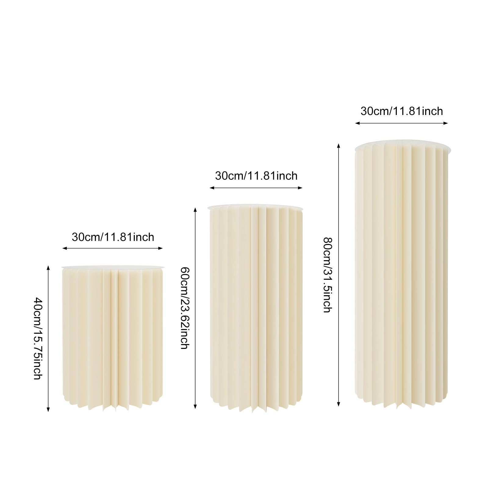 3pcs Faltbare Karton Centerpiece Display, Zylinder Blumenständer Säulen Set, Hochzeit Deko Honeycomb, 30/60/80cm, Wiederverwendbar, Garten Party, Milchweiß, Leicht Aufzubauen