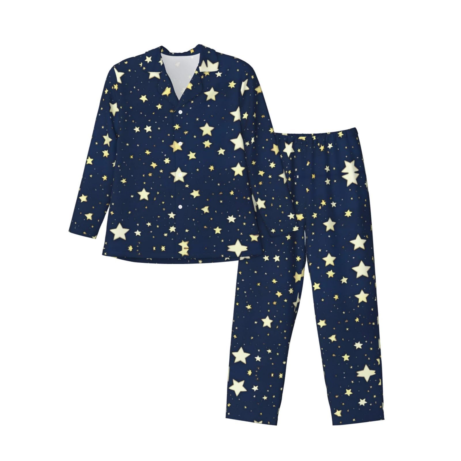 Set pigiama da uomo blu navy cielo e stella, pigiama morbido per uomo manica lunga indumenti da notte per relax interno