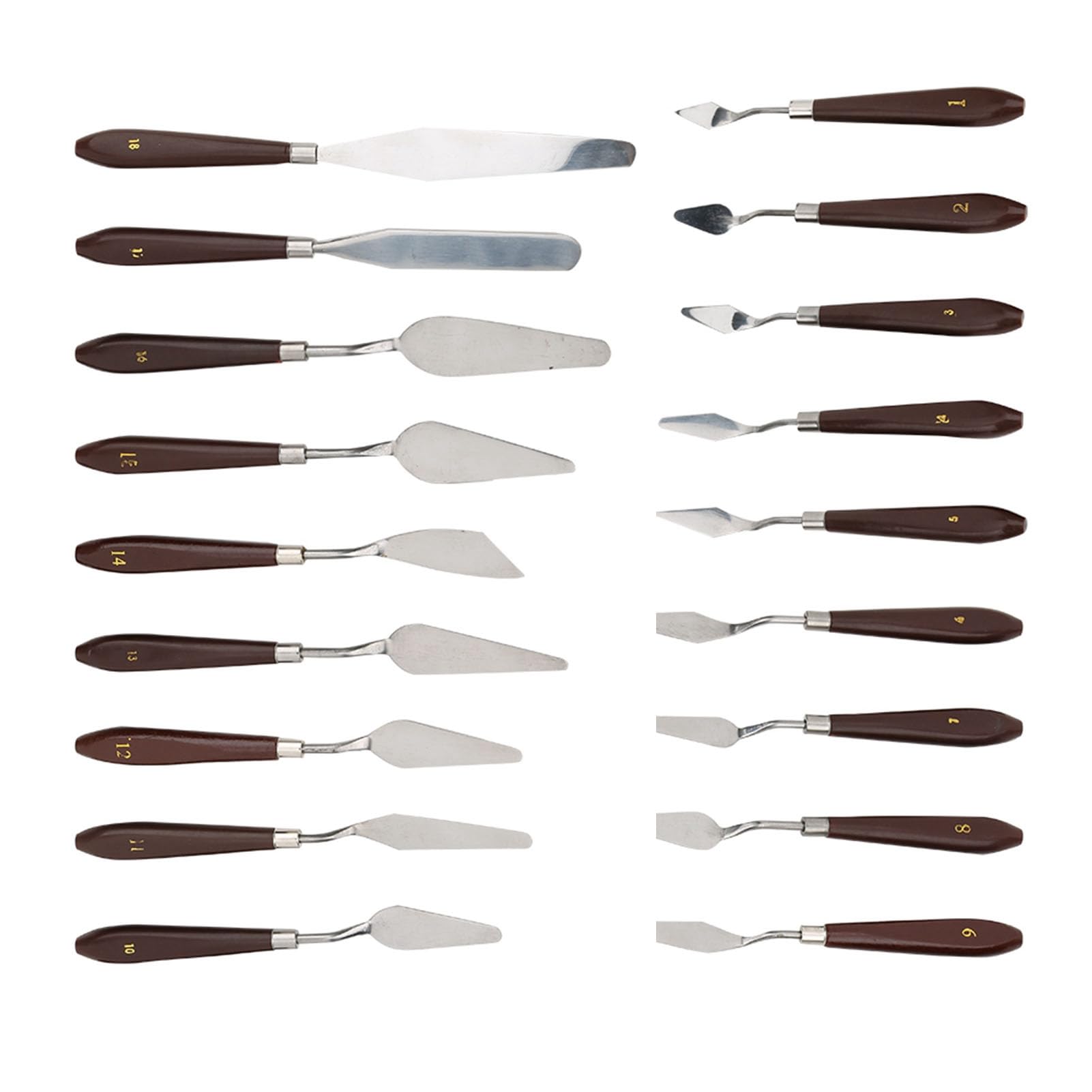 18 Pièces Palette Couteau Ensemble en Acier Inoxydable Spatule Palette Couteau Manche en Bois Peinture à L'huile pour Toile Peinture Acrylique(18pcs)