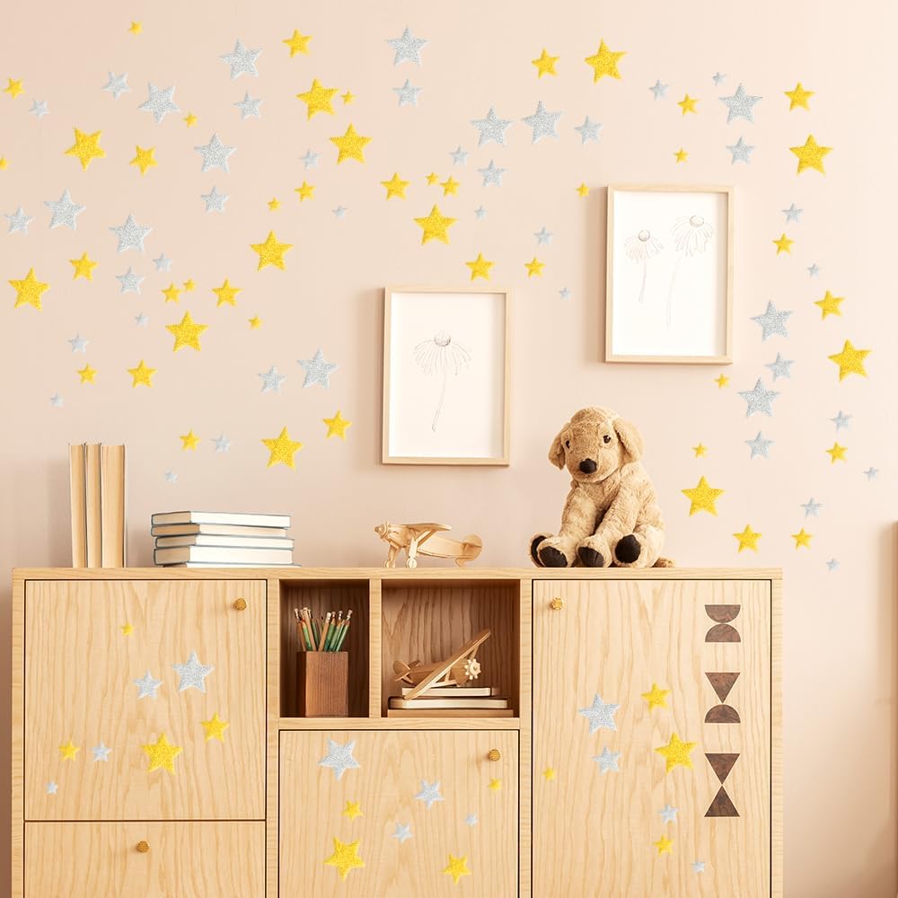 Foam Star Stickers, 100 Pcs Gold and Silver Star Stickers 4 Size Self Adhesive Foam Sticker Large & Small Glitter Letter Sticker for Crafts Cards Home Christmas Decorations Birthday Party Supplies
