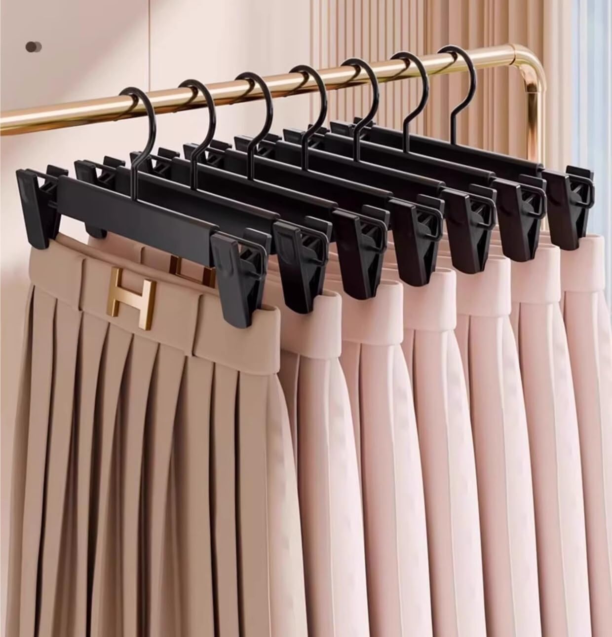 Perchas Ropa Perchas For Faldas Y Pantalones con Pinzas Ajustables. Organizador De Armario Percha Antideslizantes(Black,20pcs)
