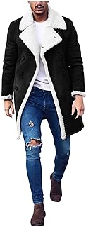 Beudylihy Sherpa Parka Men's Fleece Jacket Plush Coat Lined Lapels Winter Coat Fleece Coat Plush Coat Thick Warm Snow Field Coat Outdoor Men's Coat Long Fur Collar Parka Jacket