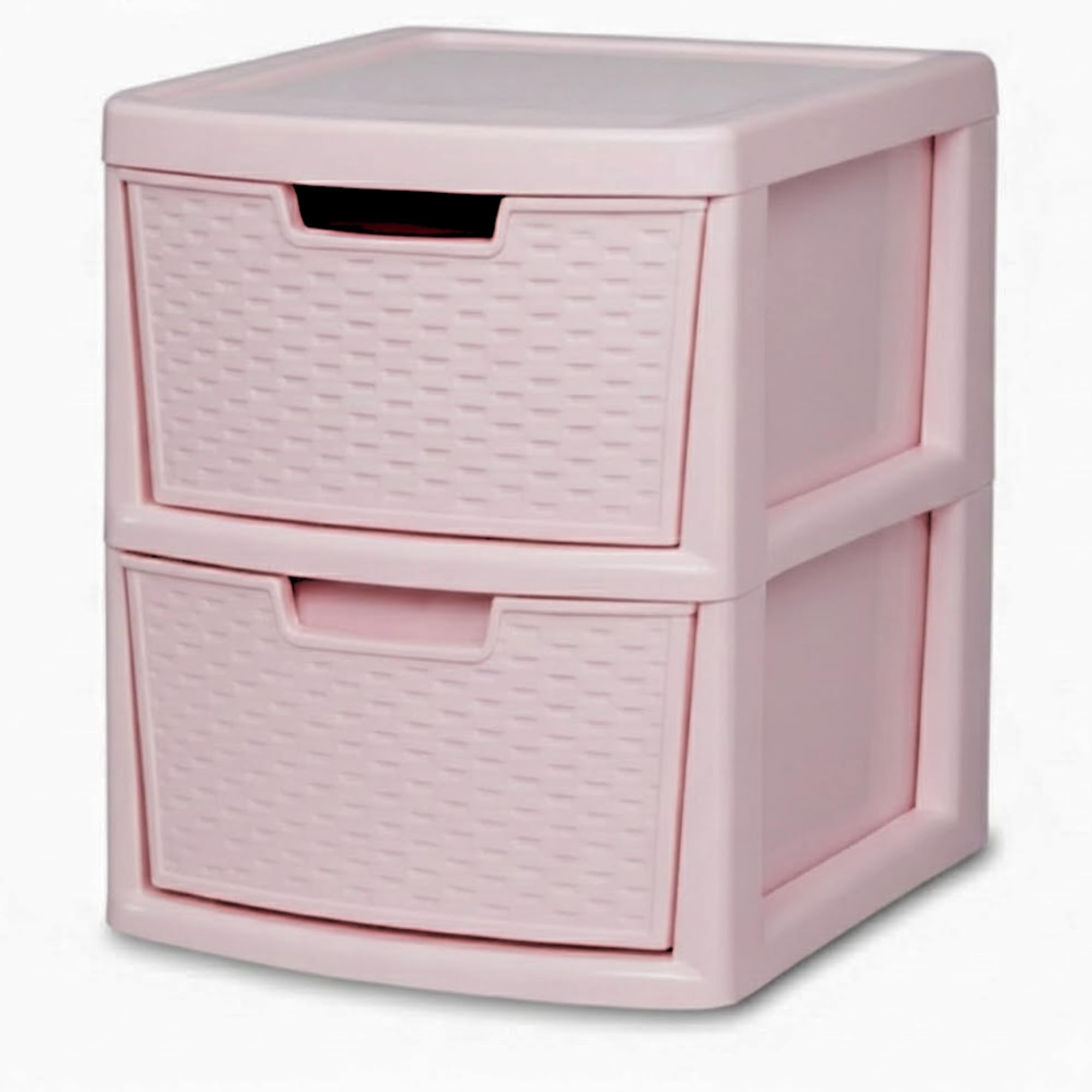 ALEEZ - Large Plastic Drawer Storage Unit - Rattan Effect 2 Drawer Cabinet - Multipurpose Storage Organiser - Office, Tabletop Desktop Drawer - Bedroom Chest Drawer Unit - (Pink, 2 Drawer)