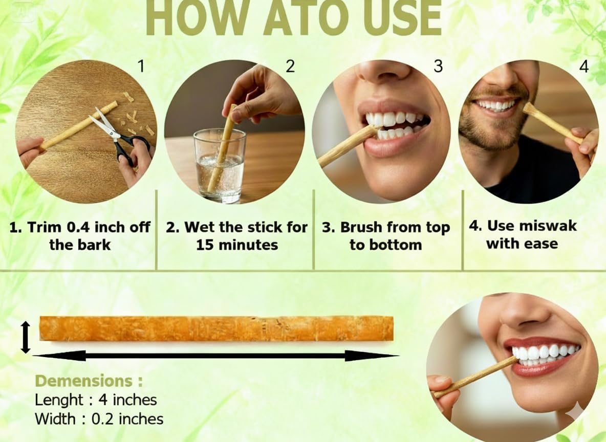 Premium 10 Pack Miswak Sticks Natural Teeth Cleaning Sticks with Holder