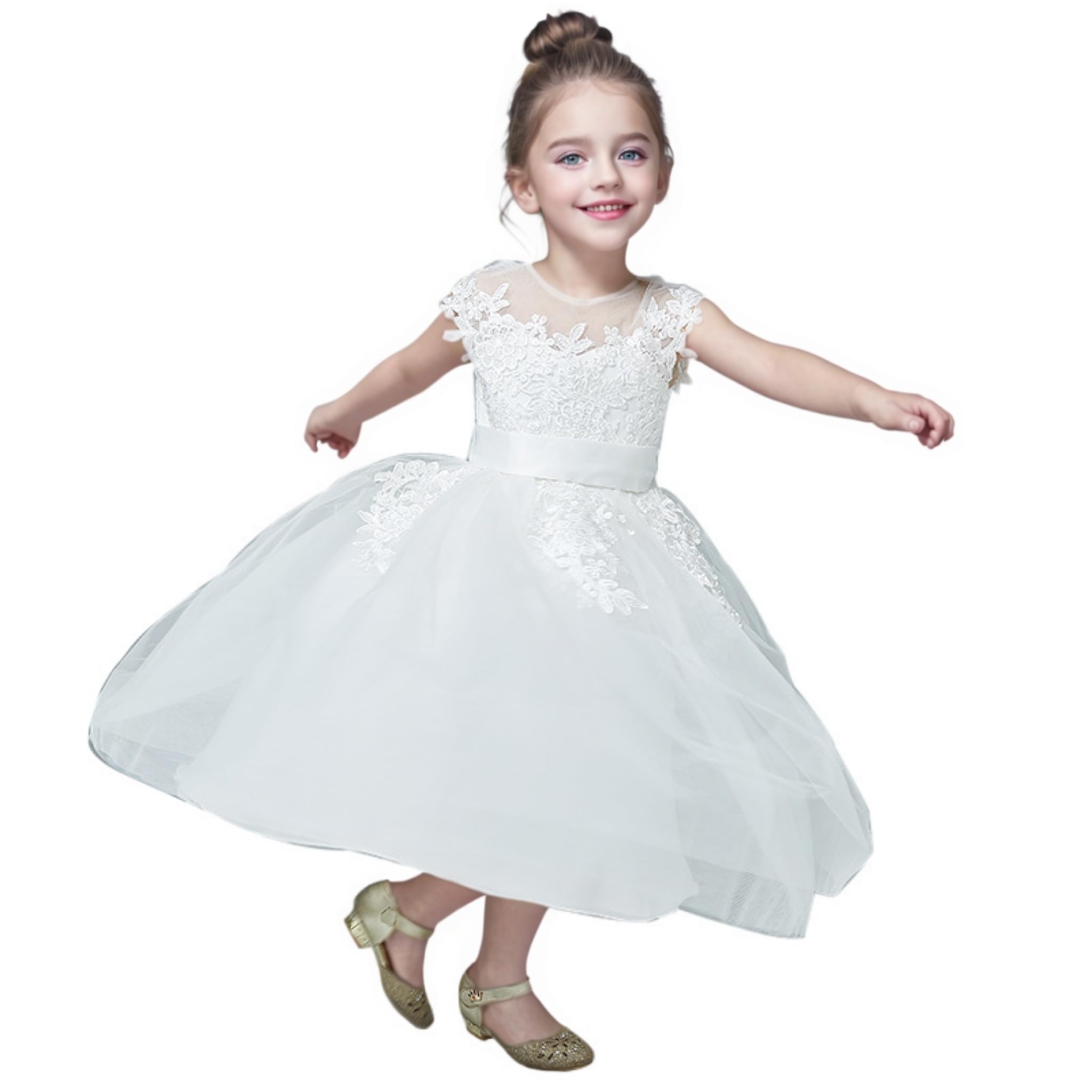 Generisch Blumen Mädchen Kleid Mit Halben Ärmeln Spitzenoberteil Tüll Kleider Für Mädchen Zum Geburtstag Zur Hochzeit Zur Erstkommunion Zum Festzug Zum Ball