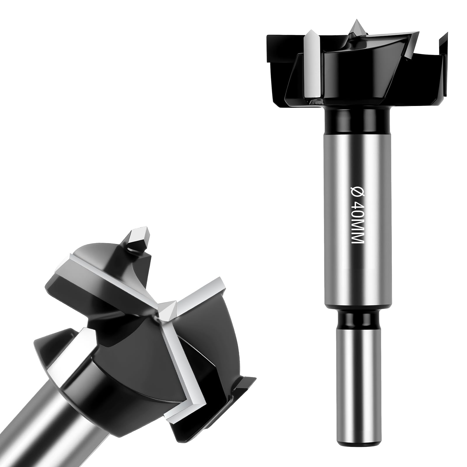 Flintronic Forstner Drill Bit, 40mm Triple-Flute Carbide Steel Boring Hole Saw, Tipped Forstner Bit Hole Cutter
