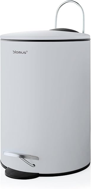 Blomus Tubo pedal bin made of powder-coated steel, moon grey, 3 L capacity, smart close system, removable bucket, exclusive bathroom accessory (H x W x D): 24.5 x 17 x 17 cm, moon grey, 68993)