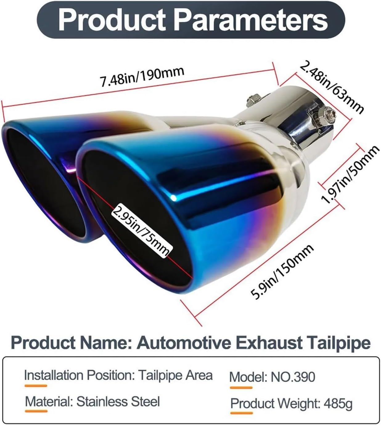 車の排気管 に適合する CHR用 に適合する フラワー用 に適合する クラウン用 63mm 車用 ブラック ステンレススチール デュ