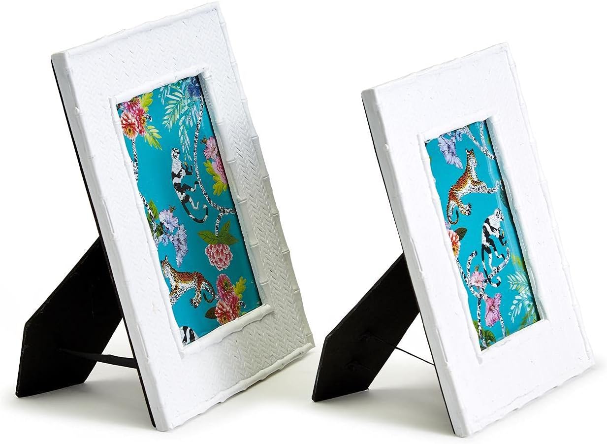Two's Company Liana Set of 2 Photo Frames with Rattan Weave Pattern and Bamboo Border Includes 2 Sizes: 4" x 6" and 5" x 7"