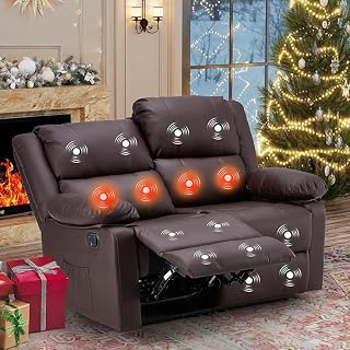 YODOLLA Loveseat Recliner with Heat&Massage Function, RV Couch Wall-Hugger Reclining Sofa Modern Manual Faux Leather Control, Home Theater Seating, Brown - Amazon product rated Grade A