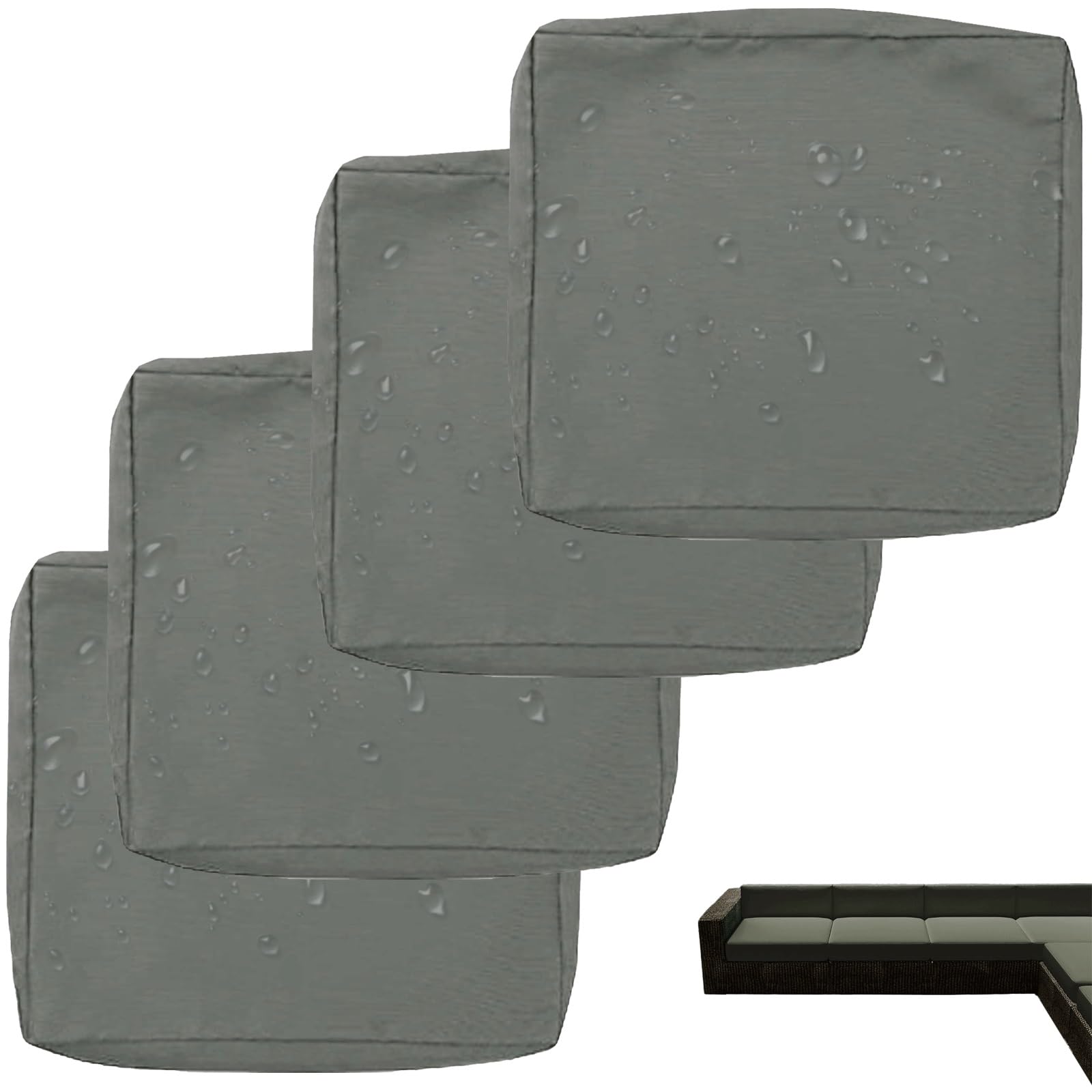 Copriseduta Divano da Giardino Impermeabile Esterno, 60x60/55x50CM Fodera per Cuscini del Divano Sostitutivi con Cerniera, Coprisedile per Divano Sedili e Mobili in Rattan(Gray,50x55x10cm(4pc))