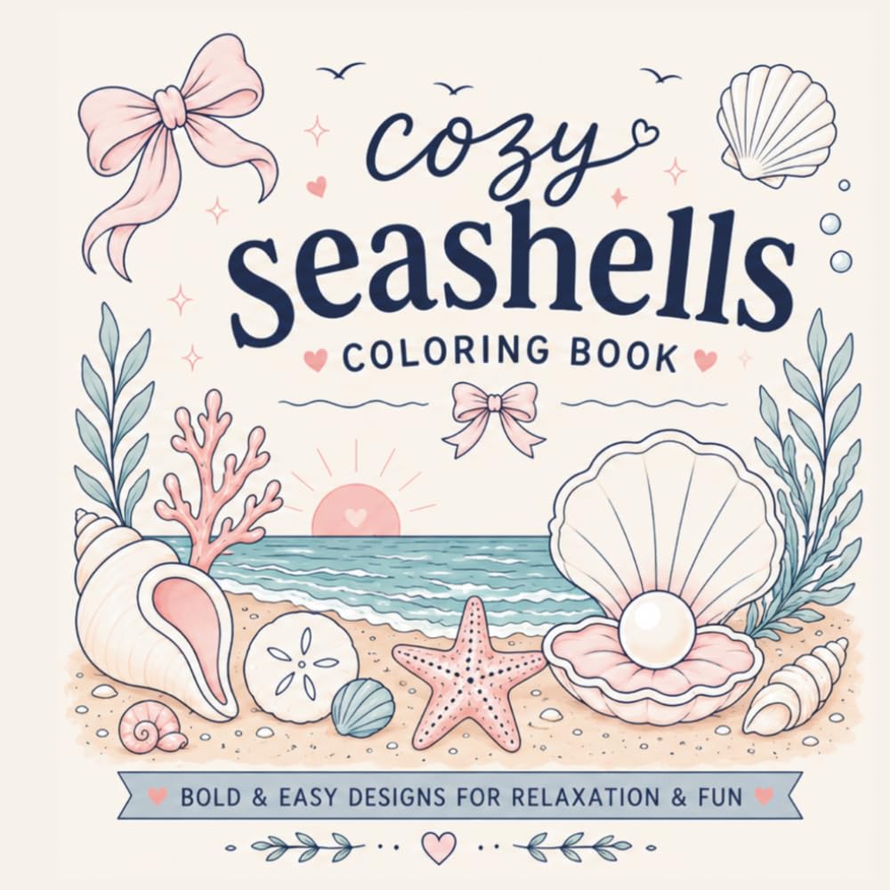 Cozy Seashells Coloring Book: 40 Bold & Easy Seashell, Beach & Coastal Designs for Adults, Teens & Anyone Who Loves the Ocean