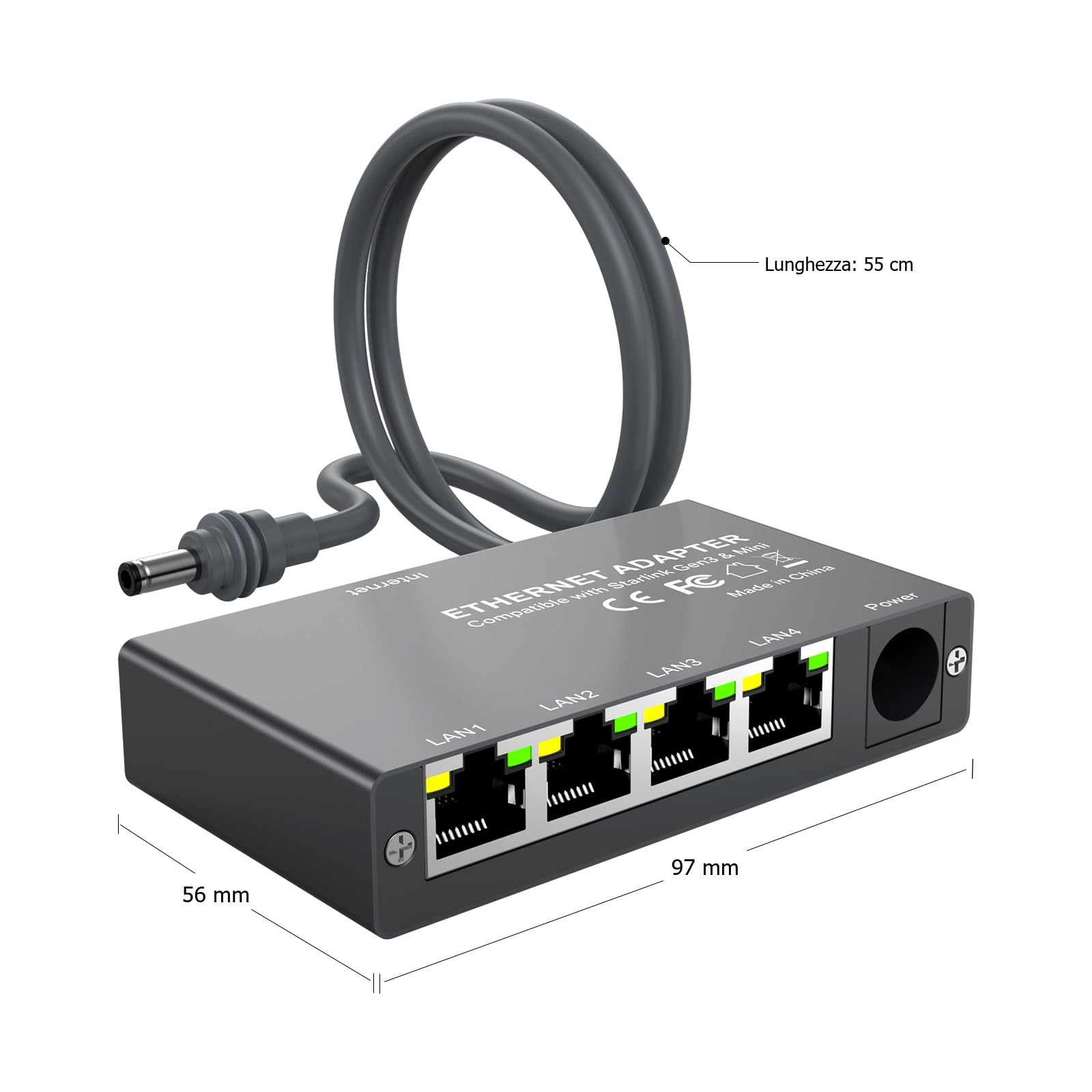 4 Porte Gigabit Adattatore Ethernet compatibile con Starlink Mini e Gen 3 di MMOBIEL – Switch Ethernet RJ45 da 1 a 4, Splitter Ethernet 1000Mbps con Cavo 0.5m – Per Camper, Barca, Home Office e Gaming