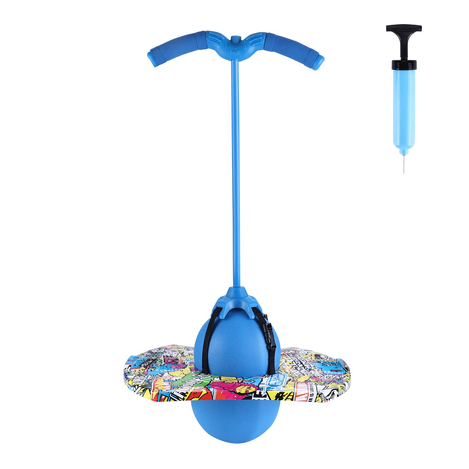 Ballon Sauteur Pogo Stick Jumper avec Poignée pour Débutant Ballon de Gym Sport Planche d'Équilibre Rebondissante Antidéflagrante Planche à Rebondir pour Entraînement Fitness Maison Bureau, Bleu 2