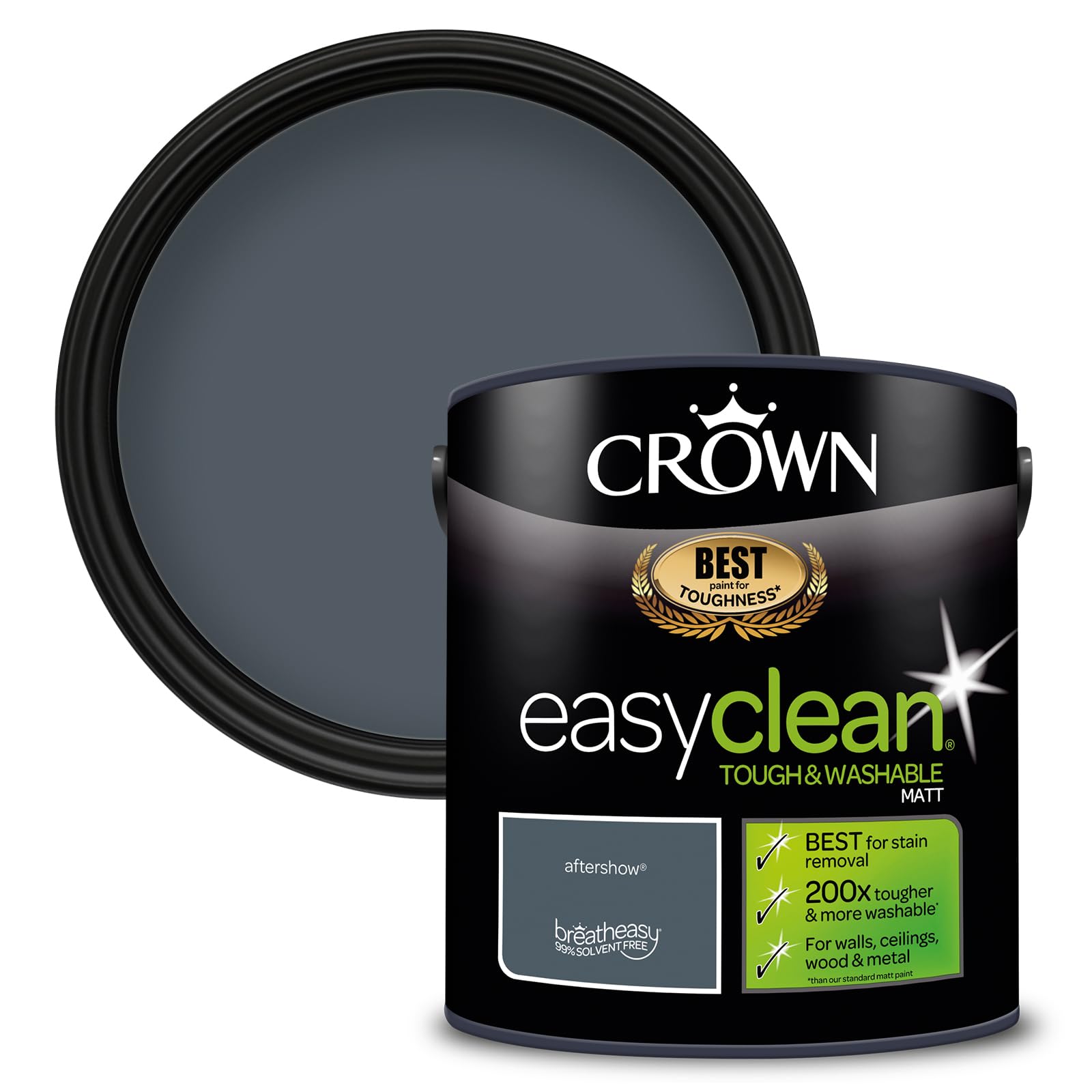 Crown Easyclean Paint - Rebel Black  2.5L - Washable Multi Surface Metal Walls