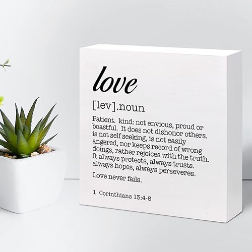 Miniatura 5 de z-crange Letrero de madera con versículo bíblico 1 Corinthians 134-8 Love Never Fails para decoración de escritorio, caja de madera cristiana