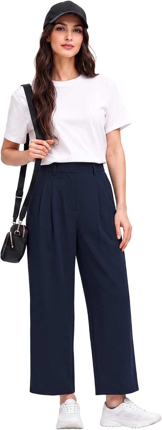 High Waisted Ankle Length Work Pants for Women with Pockets — view 6