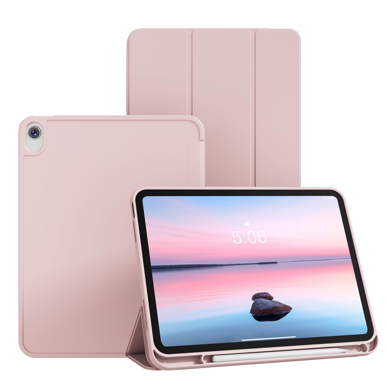 KenKe Case for iPad 10th/11th(A16) Generation 2025/2022, with Pencil Holder, Smart Trifold Stand Case, Slim Soft TPU Back Shell Cover for iPad 10.9/11 inch, Auto Wake/Sleep, Pink