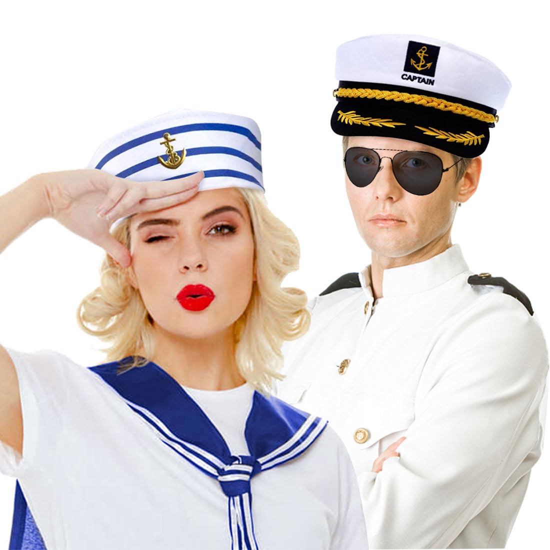 Lot de 4 Chapeau de Capitaine de Marin,Lunettes de Soleil et Écharpe | Chapeau Capitaine Bateau Adulte, Ensemble de Costume Capitaine Marin, Accessoires de Costume Marin pour Fête Halloween