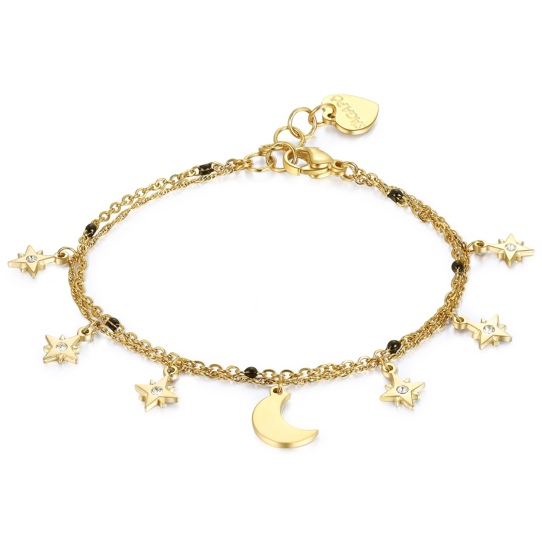 S'Agapõ Bracciale Donna in Acciaio e Cristalli con Simbolo Luna | Collezione Droplet - SDP12