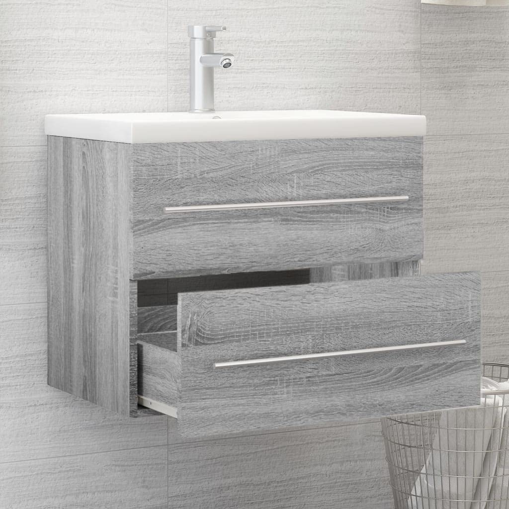 Mobile sottolavabo grigio sonoma in legno 60 x 38,5 x 48 cm con cassetto e molto spazio per mobili da bagno, salvaspazio e adatto per montaggio a parete