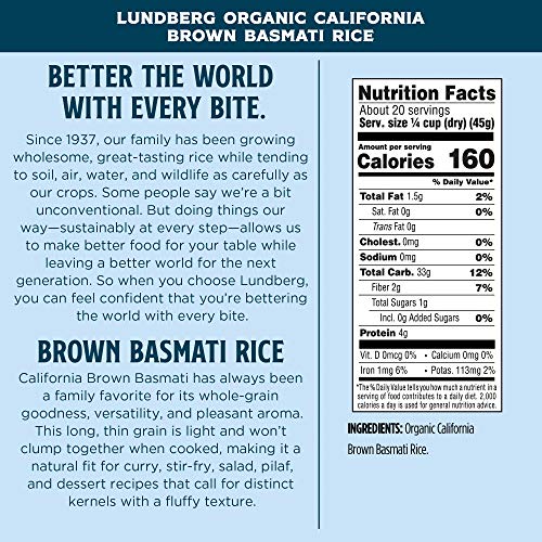 Lundberg Family Farms - Organic California Brown Basmati Rice, Pleasant Aroma, Won't Clump When Cooked, High Fiber, 100% Whole Grain, Usda Certified Organic, Gluten-Free, Non-Gmo, 32 Ounce (Pack Of 6) #TOP5