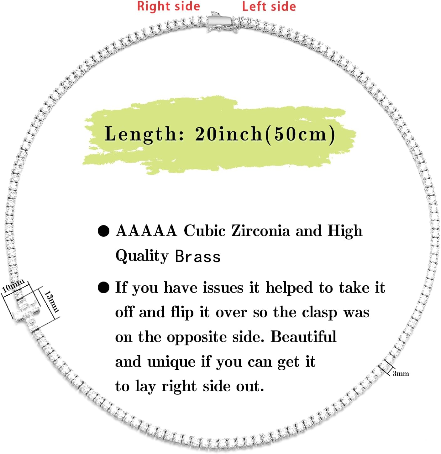 BREN Tennis Necklaces for Women - Gold Plated Cross Necklace Tennis Chain - 3.0mm AAAAA Cubic Zirconia Tennis Necklace for Women Men 16-20inch - Image 4