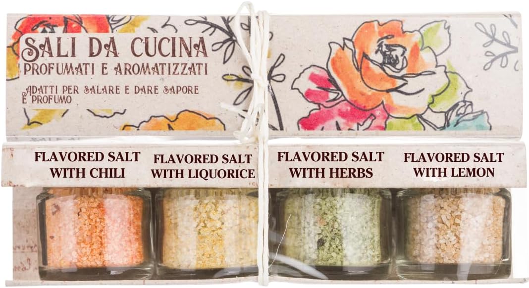 ARTIGIANI DEI SAPORI - Infused Sicilian Salts "Sali Aromatizzati", Flavored Salt with Liquorice, Herbs, Lemon, Chili, Italian Gifts - Pack of 4
