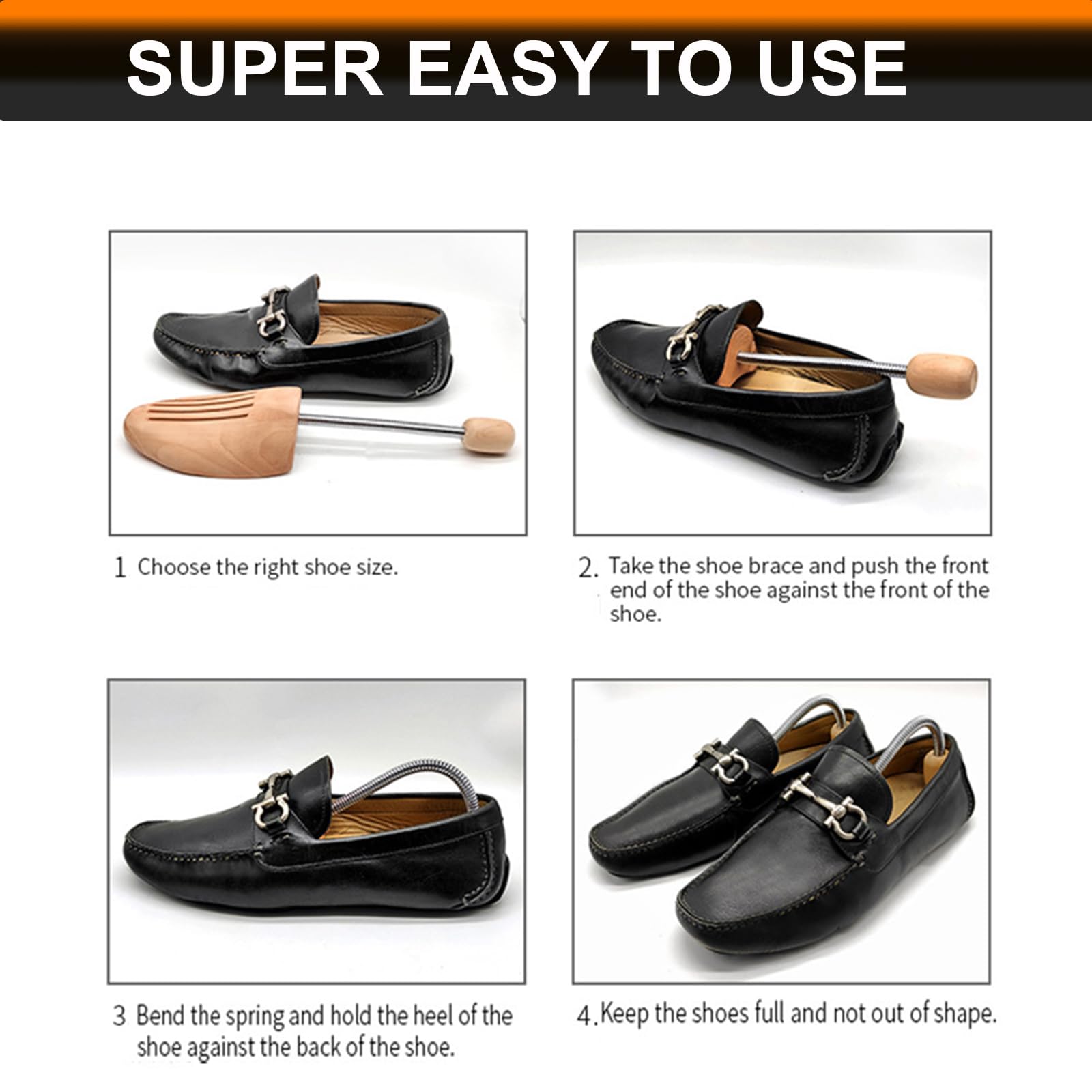 EchoDone 4 pares de estiradores de madera para zapatos para hombre, bobina de resorte, ajustable, unisex, talla grande para hombres y mujeres, moldeador de madera para mujer, talla 10 a 13.5, talla de