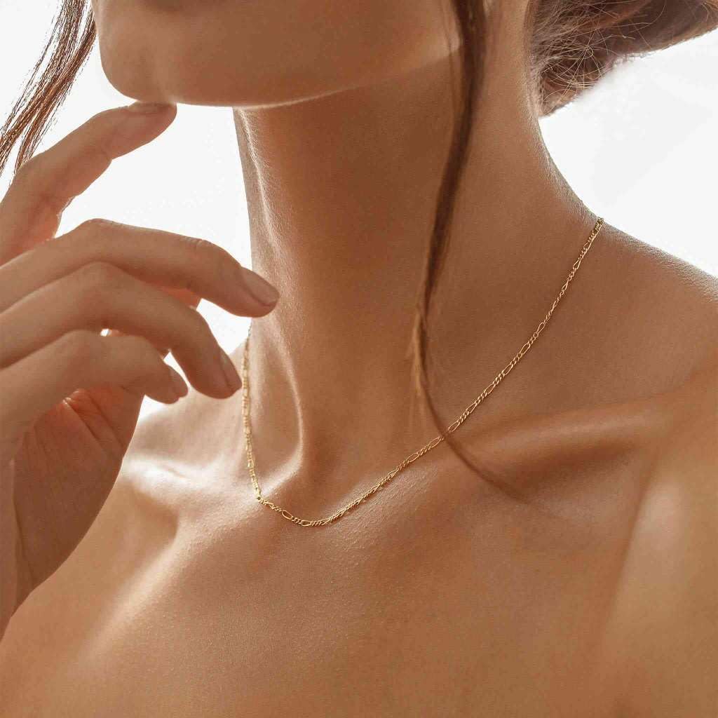 Krfy 14K Gold Plated Chain Necklace for Women Trendy - 925 Sterling Silver Clasp Dainty Choker Necklace 14/16/18/20 inch Thin Simple Box Figaro Chain Herringbone Necklace Jewelry for Women - Image 3