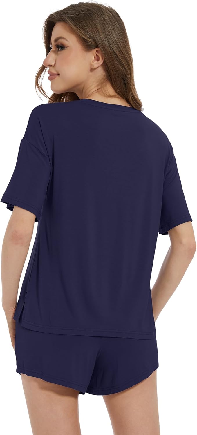 WiWi Soft Viscose from Bamboo Pajamas for Women Summer Short Sleeve Top with Shorts Pajama Set Pjs S-XXL - Image 2