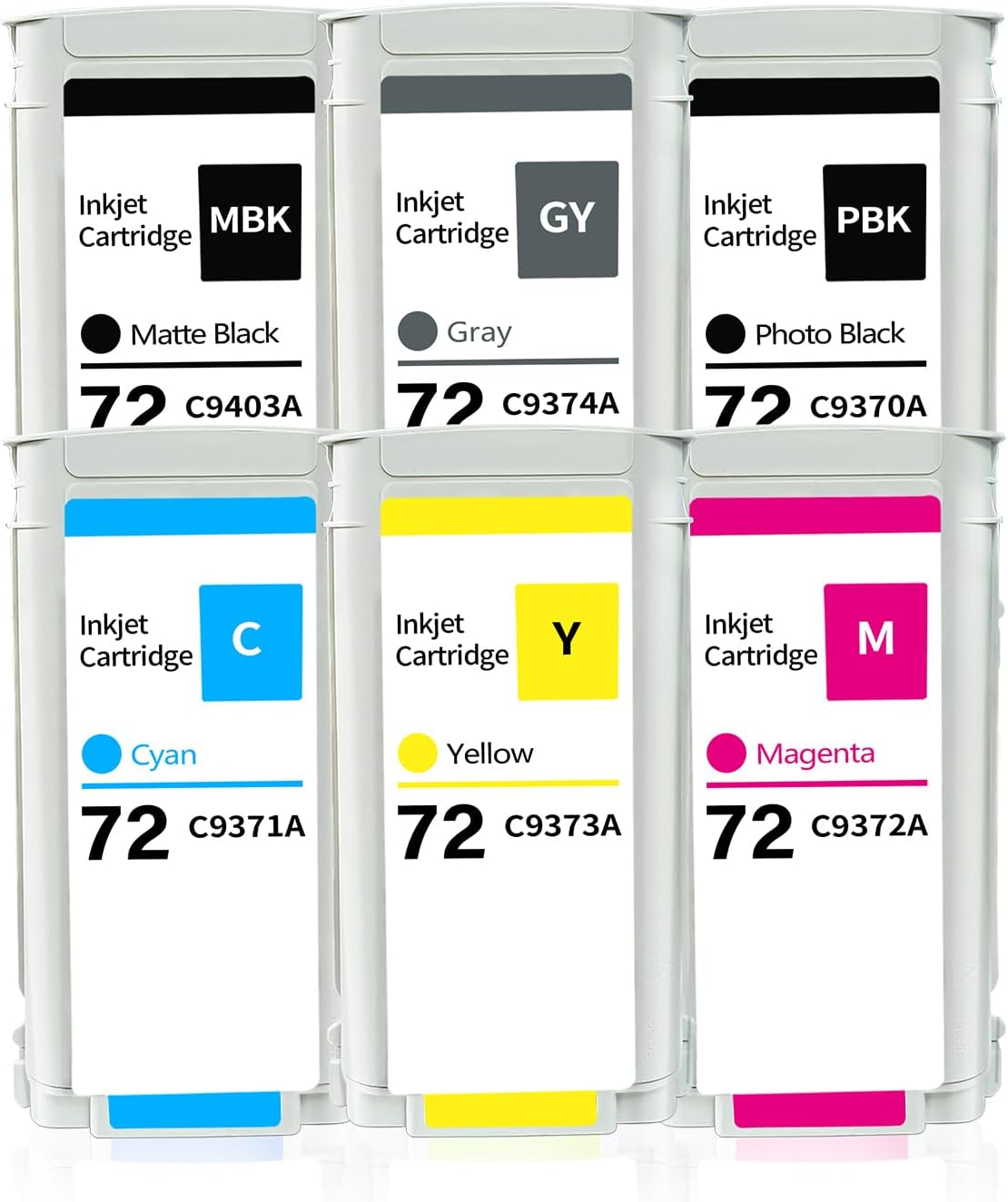 Compatible for HP 72 Ink Cartridge for HP DesignJet T770 T790 T795 T610 T620 T1100 T1120 T1200 T1300 T2300 Printer Ink 130-ML 6-Pack (Matte Black, Photo Black, Cyan, Yellow, Magenta, Gray)