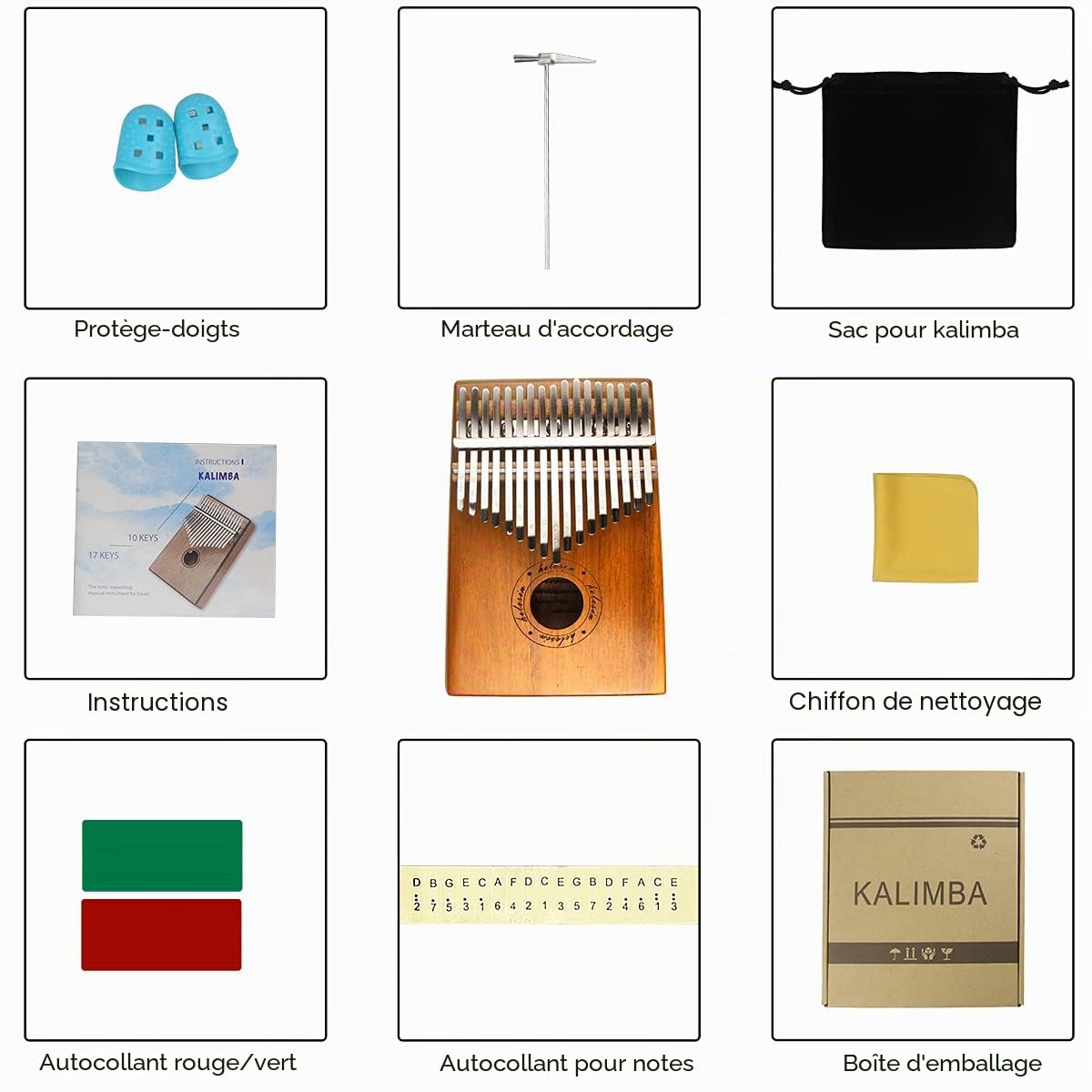 Kalimba 17 Clés, Piano à Pouce Kalimba Thumb Piano Finger Solide Instrument de Kalimb avec outils D'apprentissage, Kalimb Professionnel pour Enfants, Adultes et Amateurs de Musique