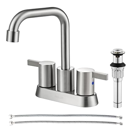 PARLOS 2 Handles Bathroom Faucet Brushed Nickel with Pop-up Drain and Faucet Supply Lines, 1431602
