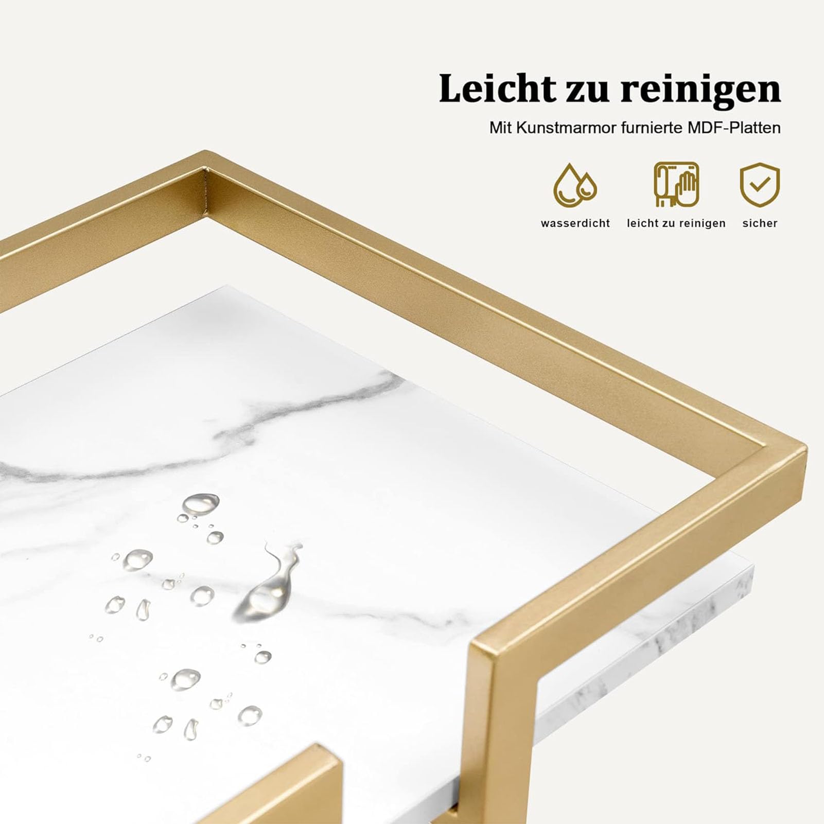 Chariot de Bar à 3 Niveaux, etagère pour Ongles et Cils d'institut de beauté, Chariot de Service Moderne avec roulettes, pour Cuisine, Salle de Bain,d'or,45 * 30 * 75cm