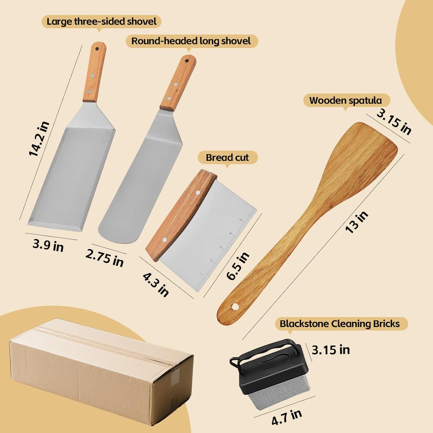 Commercial Griddle Tools Set – Stainless Steel Grill Spatula, Scraper & Dough Cutter for Flat Top Grill, Outdoor BBQ & Kitchen Griddle