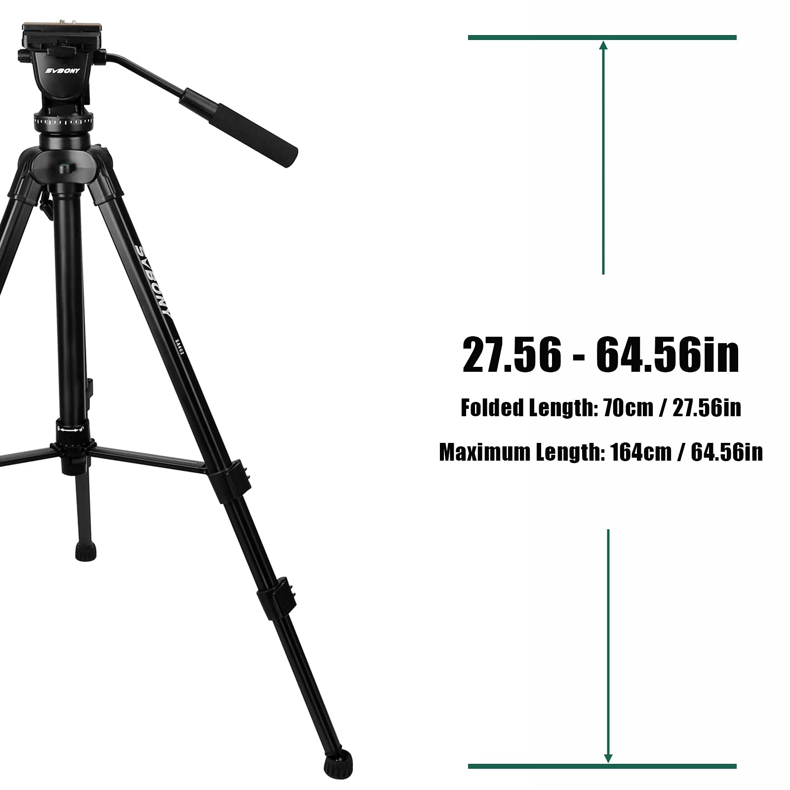 Svbony SA402 Trípode de Cámara con Cabezal Fluido de Aluminio, Trípode de Viaje Panorámico 360 Grados 64,56 Pulgadas, para Vídeo Cámara SLR Fotografía Telescopio Terrestre