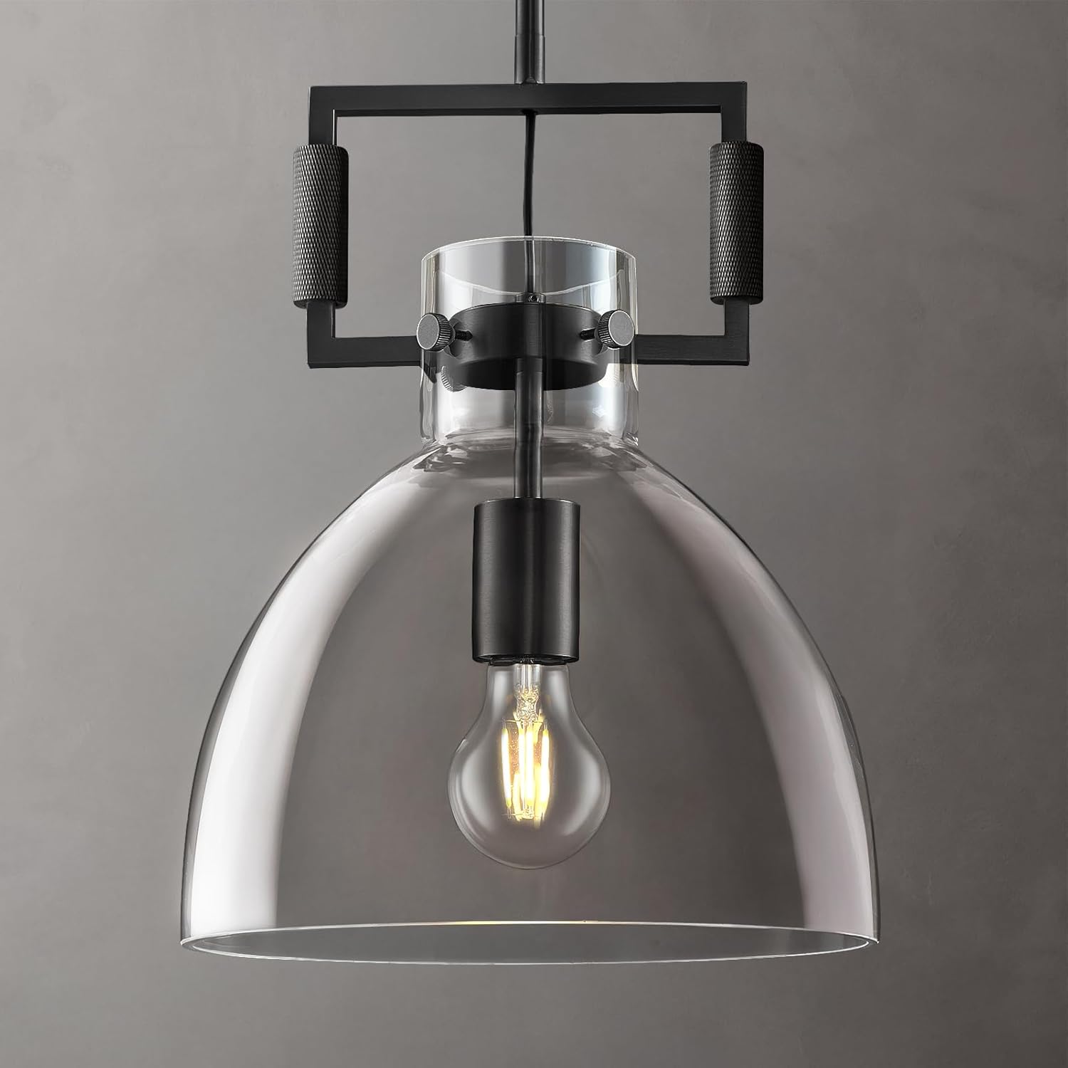 10 Inch Knurled Large Brass Blown Glass Modern Kitchen Island Pendant Light Fixtures,1 Light Island Pendant Lighting,Single Pendant Light,for Foyer, Entryway, and Dining, Includes Two Bulbs