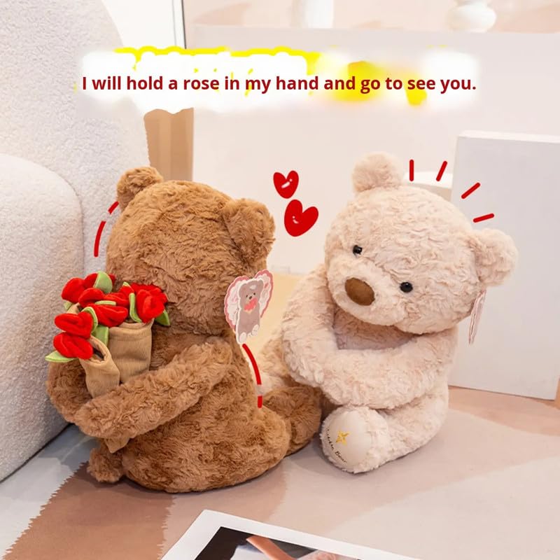 Image of Soft Teddy Bear with Rose Flower | Cute Plush Teddy Bear Gift for Girlfriend, Wife, Kids | Valentine Birthday (Multicolor)