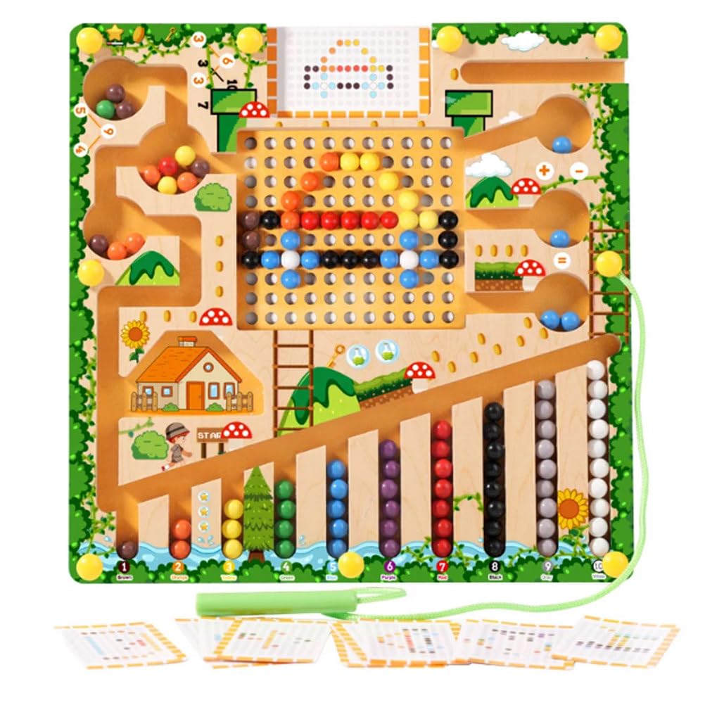 Ttnmrc One Color Montessori Wooden Multifunctional Magnetic Bead Maze Board