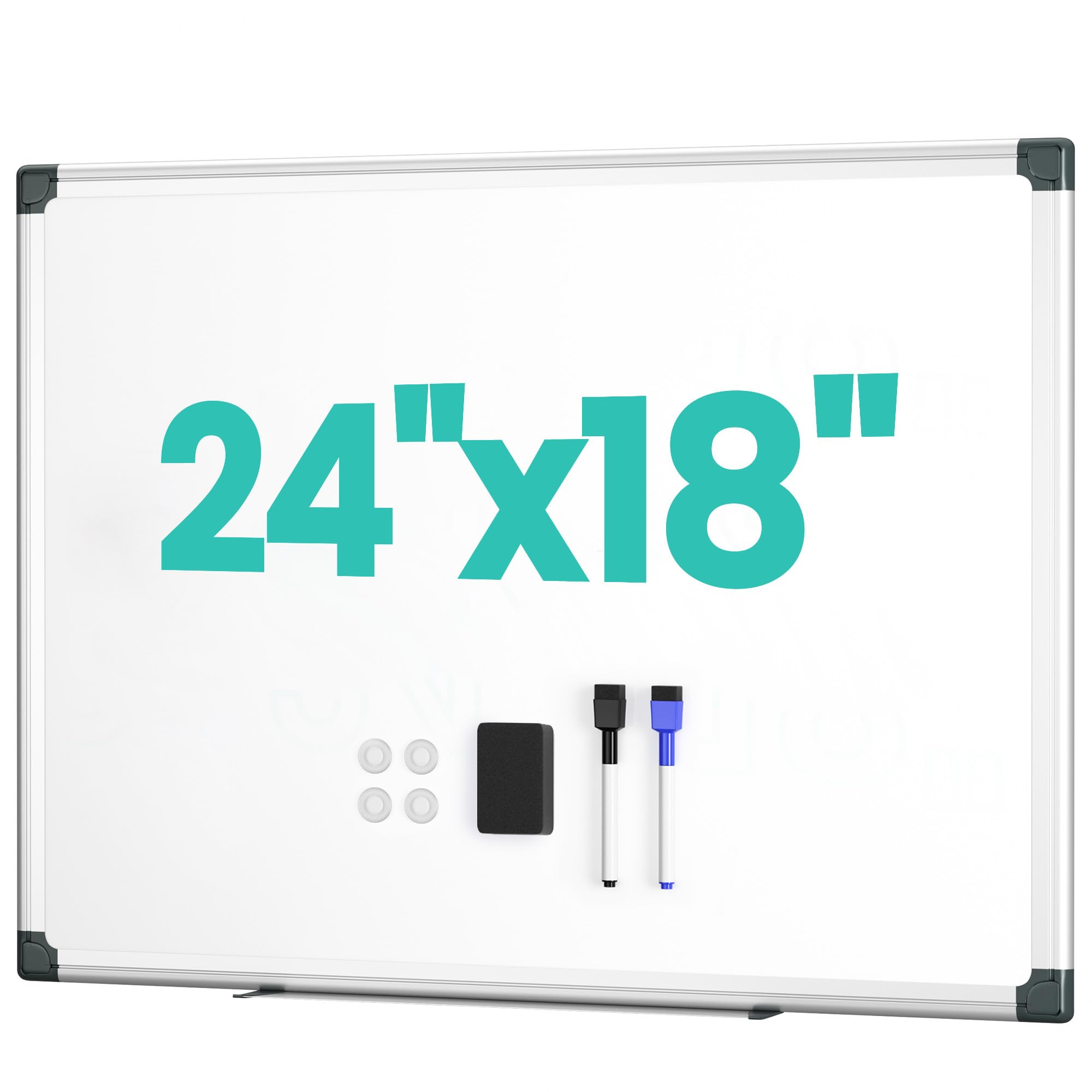 VUSIGN Magnetic Whiteboard for Wall, 24" x 18" Magnetic Dry Erase Board with Eraser, Markers, Magnets, Pen Tray, Silver Frame for Office, Home,