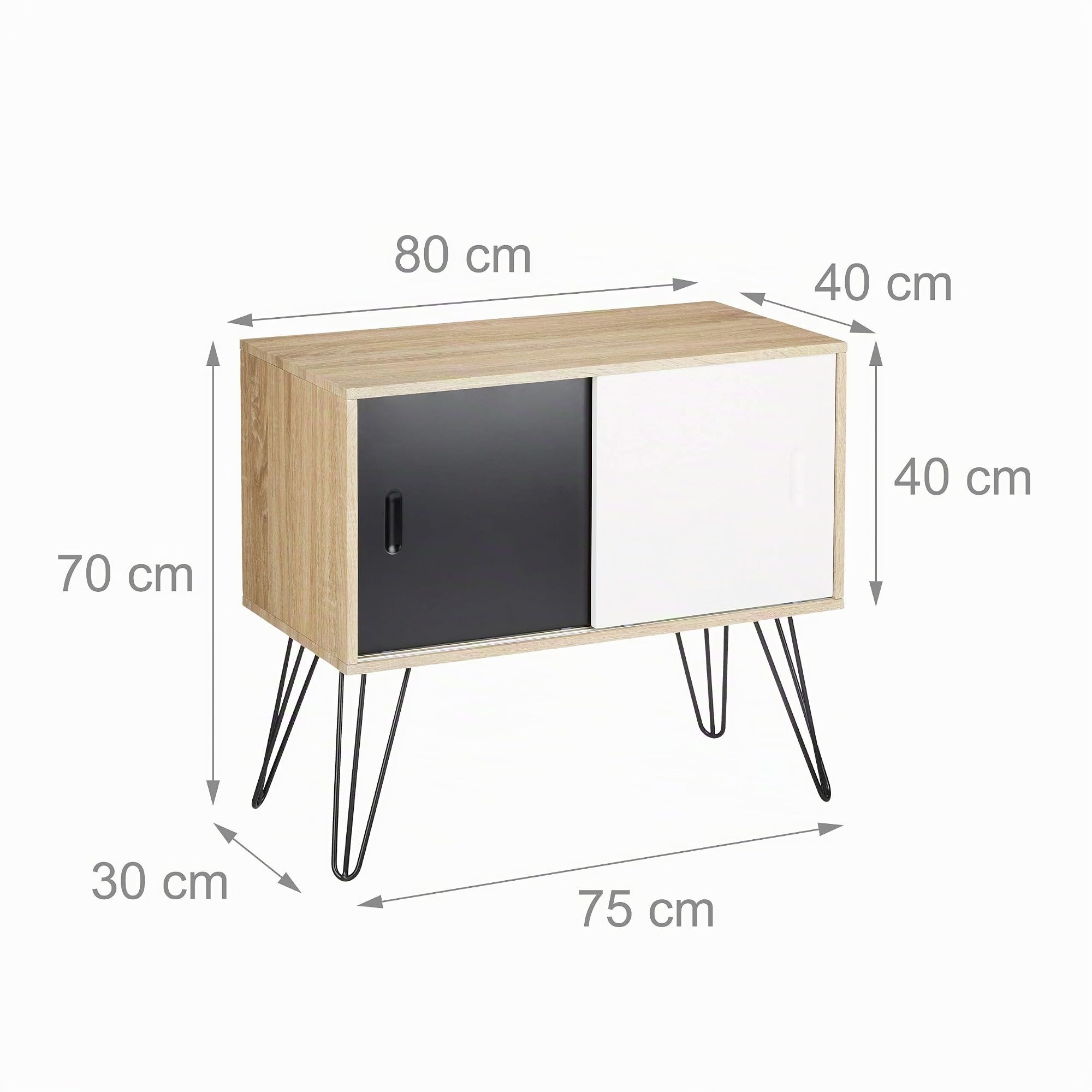 Relaxdays Credenza Retrò, Design Anni'60, in Legno e Metallo, Stile Scandinavo, HxLxP: 70x80x40 cm, Bianco/Nero/Beige