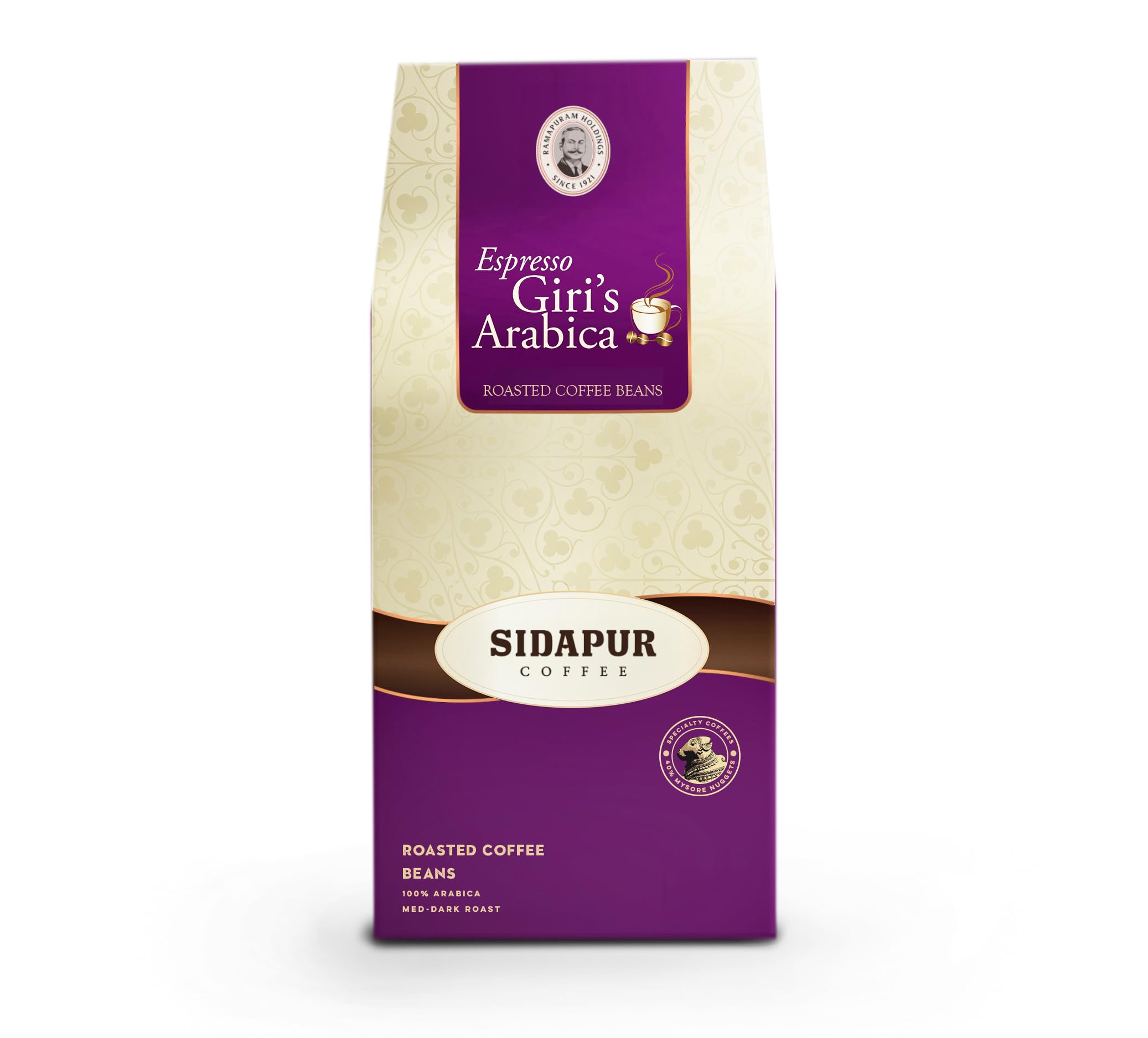 Sidapur - Espresso Giri’s Arabica - Roasted Whole Bean - 100% Arabica - With 40% Mysore Nuggets (Indian Speciality Coffee) - Medium - Dark Roast - for Espresso Machine - 500gms