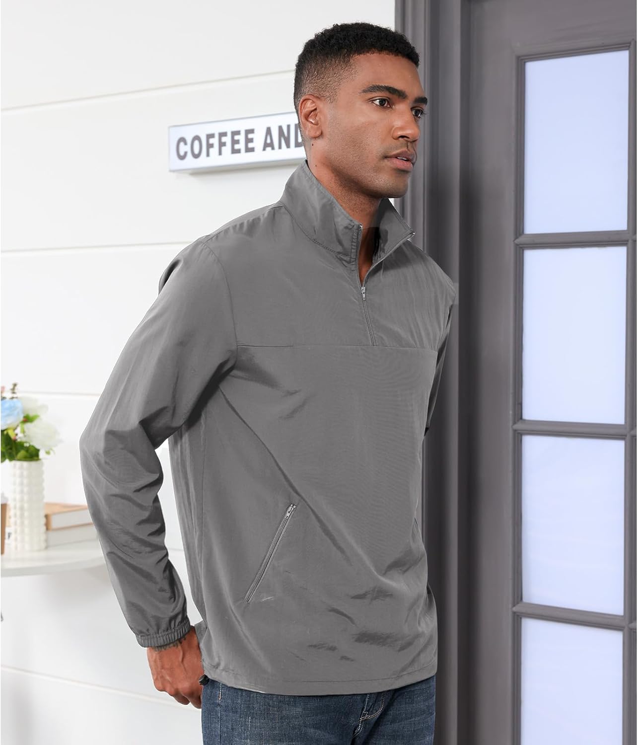 Aulemen Men's Casual Quarter Zip Pullover Golf Windbreakers Athletic Lightweight Jacket Hiking Running Sweatshirt with Pocket - Image 5