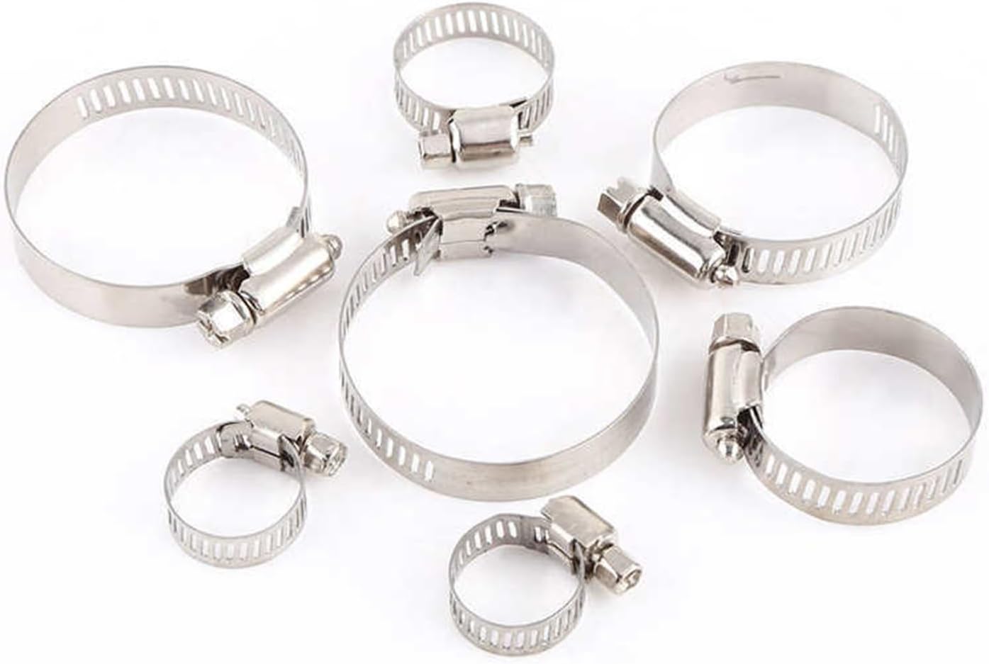 Adjustable Hose Clamps kit, 10pcs Stainless Steel Adjustable Screw Band Hose Clamps Fuel Line Worm Gear Clips