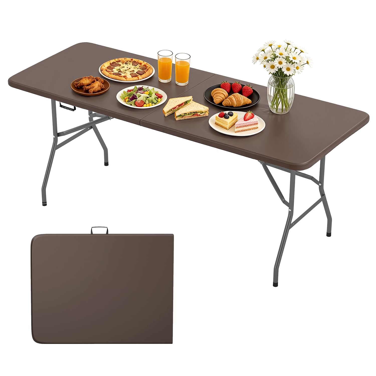 BestOffice 4 FT Picnic Table Folding Table Camping Plastic Table Fold Up Table Lock for Party Event, Black — view 17