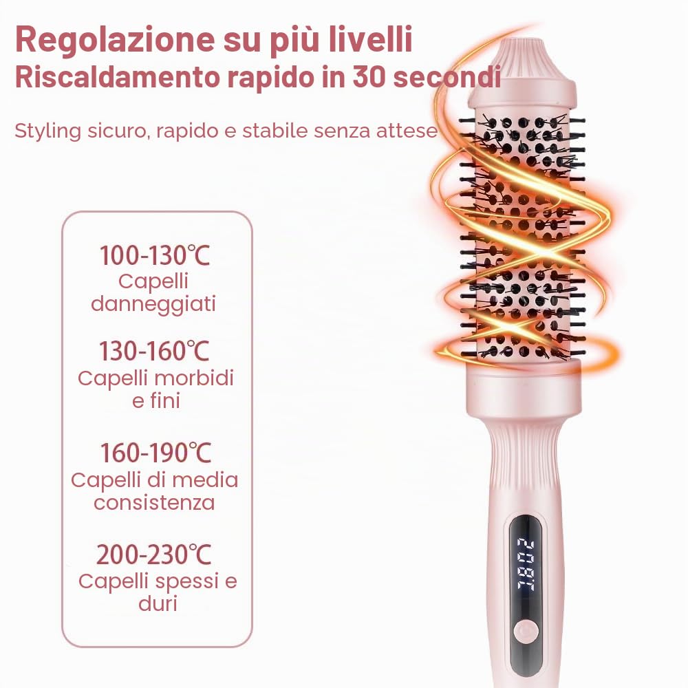 Spazzola Termica per Capelli, Thermal Brush 38 mm, Spazzola Lisciante Arricciacapelli, Spazzola Rotonda Riscaldata di Temperature Regolabile con Cavo 2 m per Capelli Lisci, Ricci, Dual Voltage