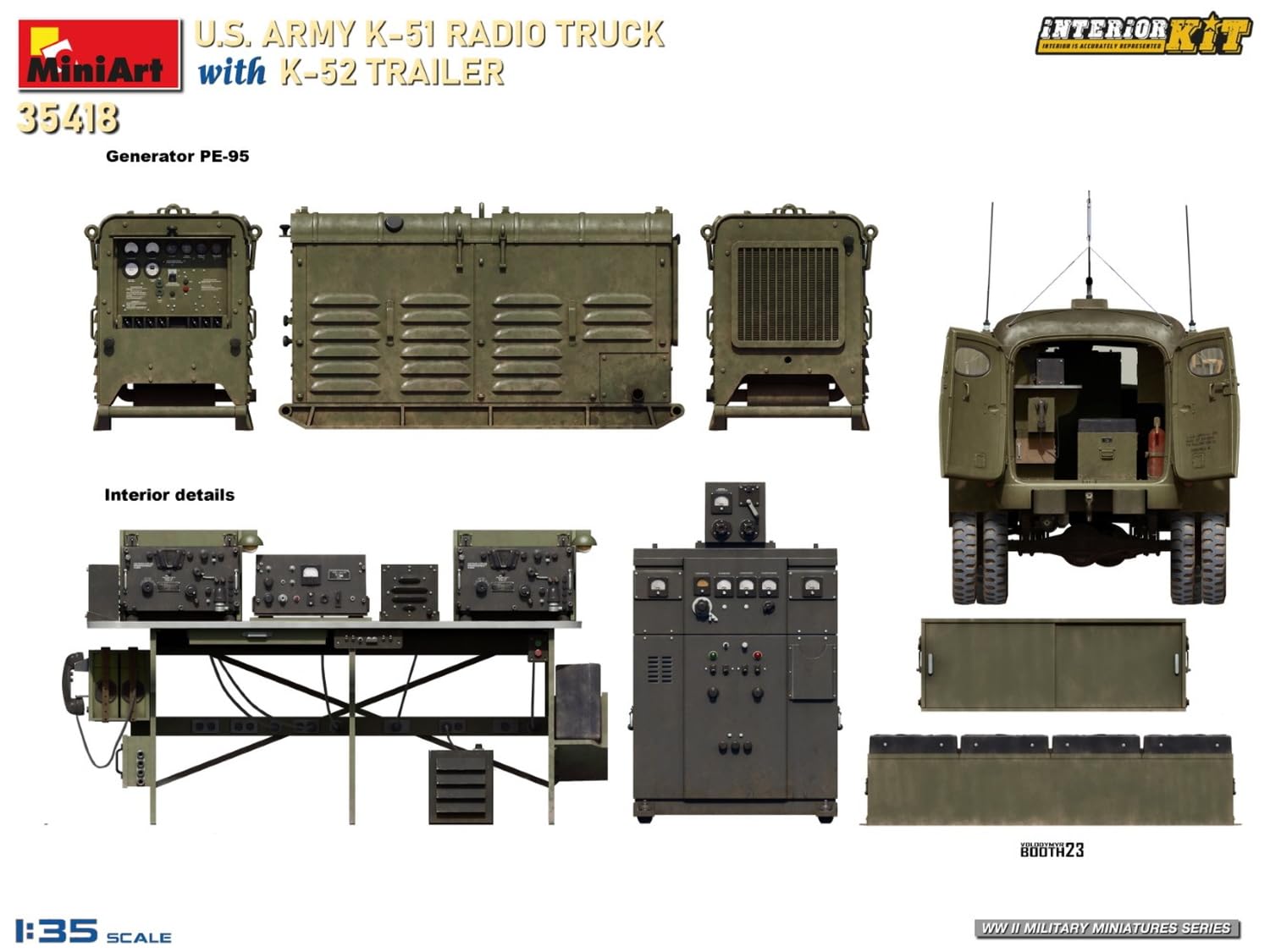 MiniArt 35418 1:35 US Funkwagen K-51 mit Anhäng. K-52 - originalgetreue Nachbildung, Modellbau, Plastik Bausatz, Basteln, Hobby, Kleben, Modellbausatz, Zusammenbauen, unlackiert